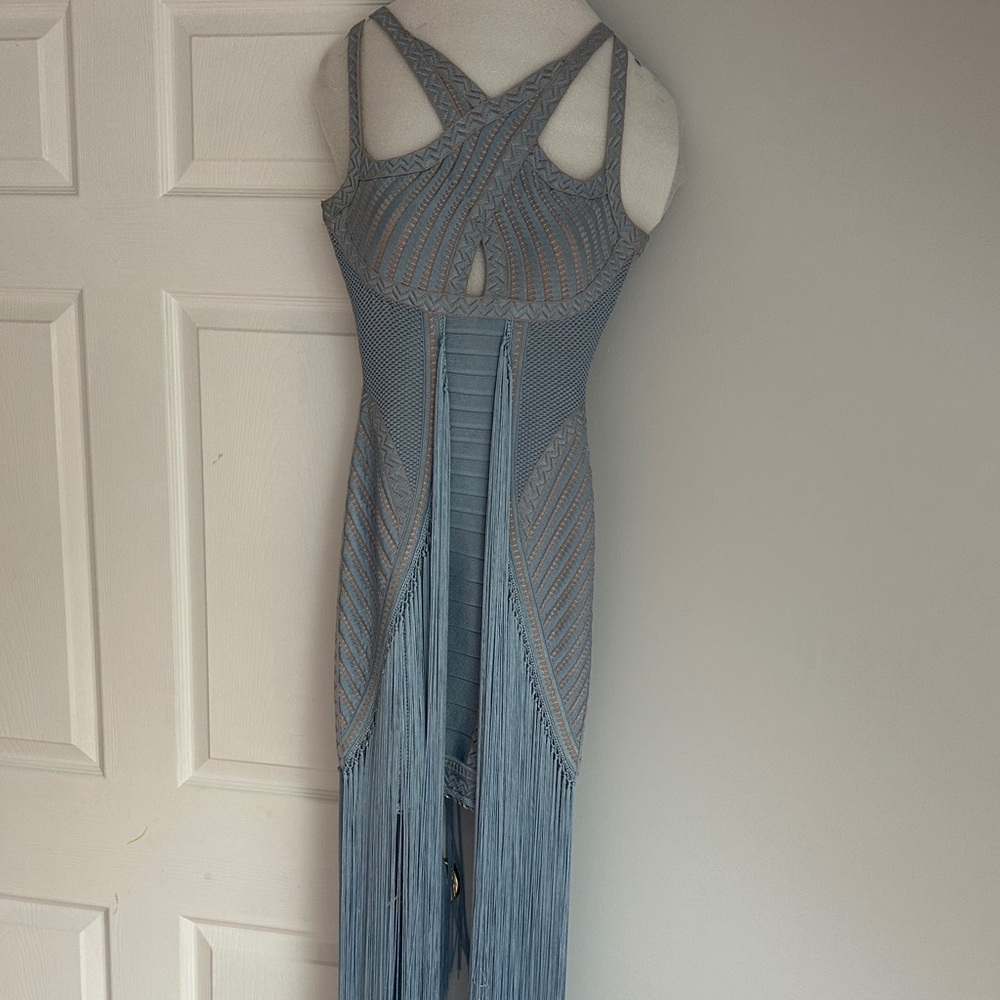 Herve Leger Blue Fringe Dress